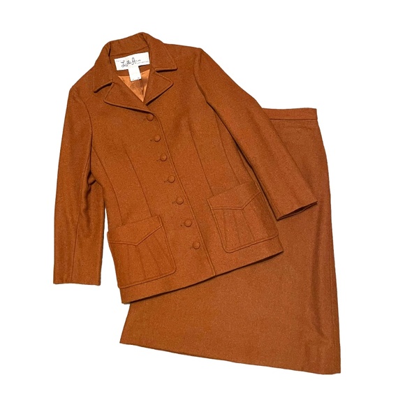 Mod Vintage 70s Lilli Ann Paris San Francisco Wool Jacket/Midi Skirt Suit Size M - Picture 1 of 9